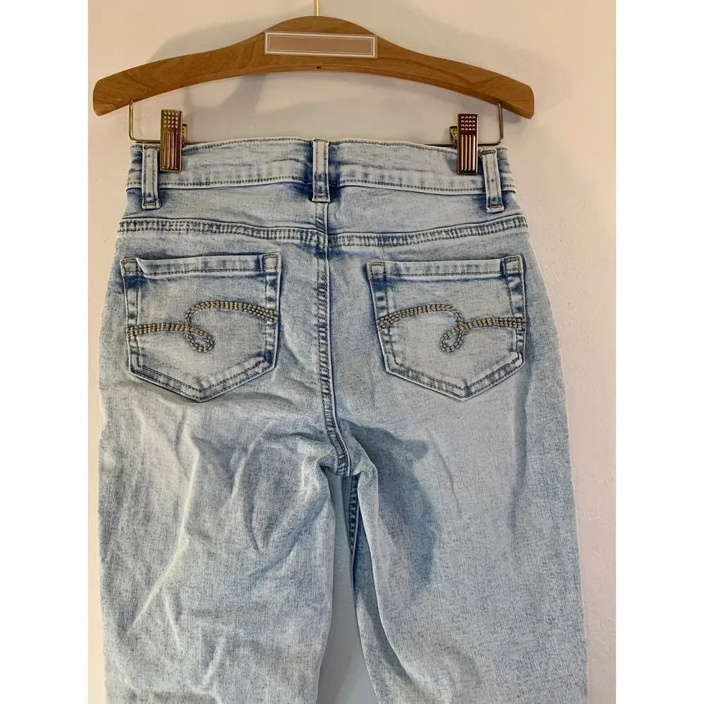 JUSTICE Girl’s Snap Button High Rise Distressed Jeggings / Size: 12